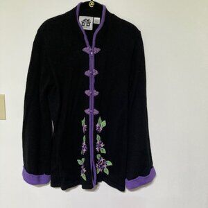 Storybook Knits Vintage "Vibrant Hydrangea" Cardigan Sweater, Size L